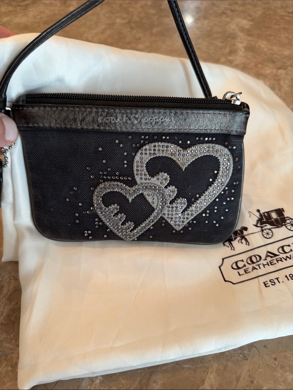 Coach Poppy Heart Black Canvas Rhinestone Tote and WRISTLET 3 HANG TAGS - Picture 4 of 17